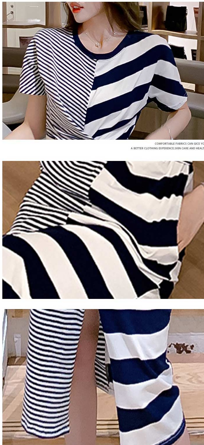 Casual asymmetry stripe summer short sleeve dress for women