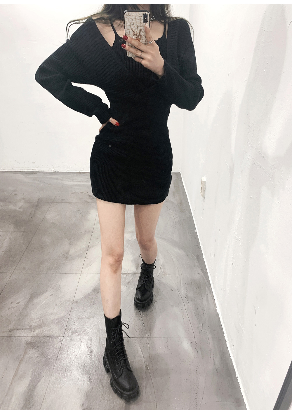 Hip knitted T-back Korean style dress for women