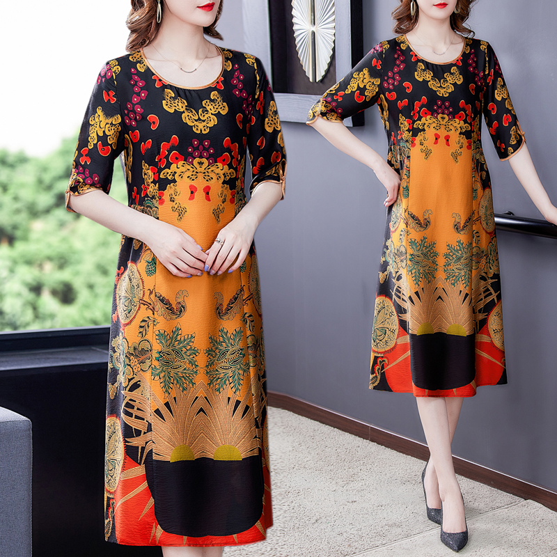 Middle-aged real silk silk summer dress