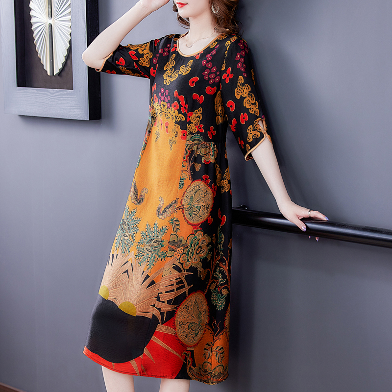 Middle-aged real silk silk summer dress