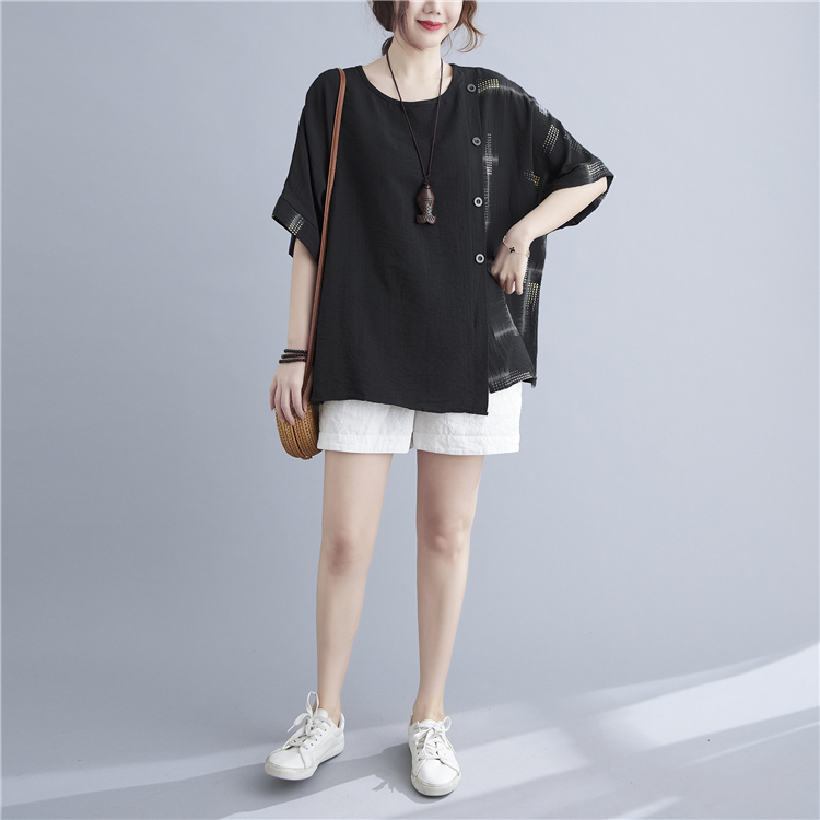Pattern summer loose tops fat sister slim Cover belly T-shirt