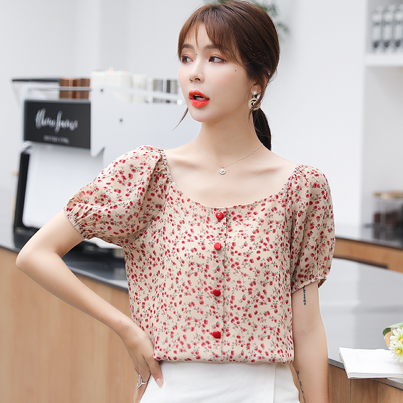 Refreshing floral Korean style chiffon printing summer shirt
