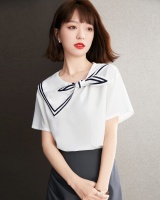 Korean style navy collar short sleeve loose tops for women