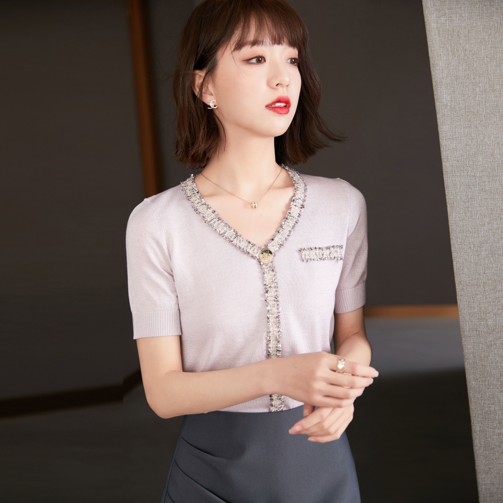 Ice silk fashion and elegant bottoming shirt V-neck tops