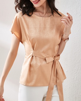 Satin summer chiffon shirt short sleeve pure tops for women