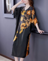 Printing European style big flower real silk dress for women