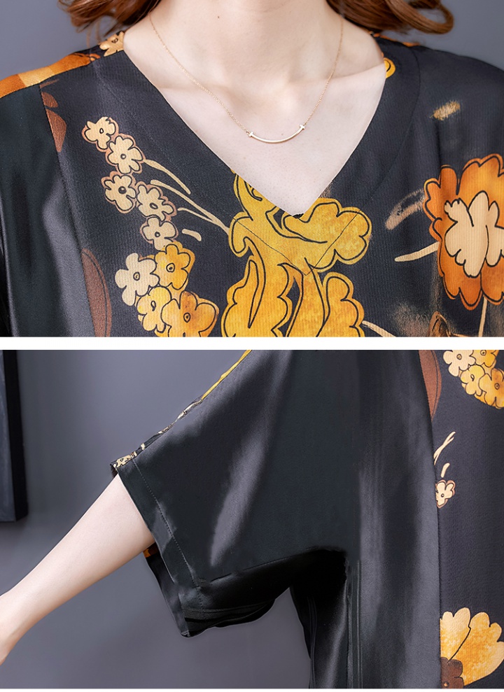 Printing European style big flower real silk dress for women