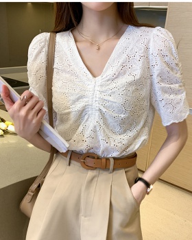 Hollow V-neck shirt Korean style short sleeve tops