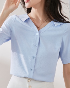 Casual small lapel shirt imitation silk satin tops