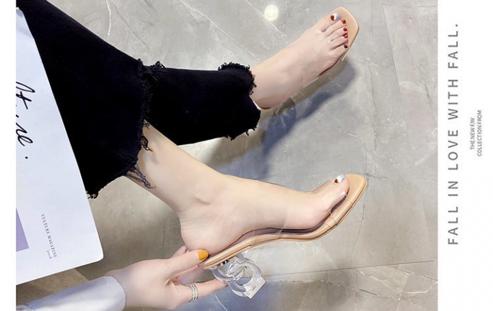 Summer lady crystal slippers transparent thick sandals