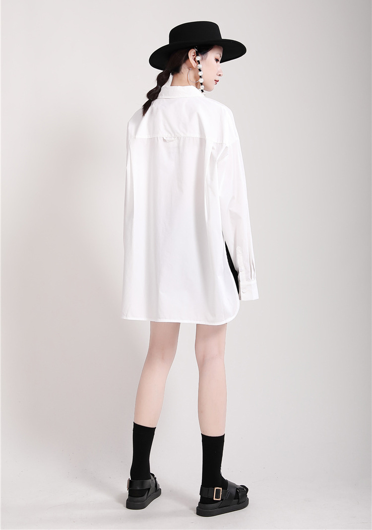 White loose cardigans lapel Casual shirt for women