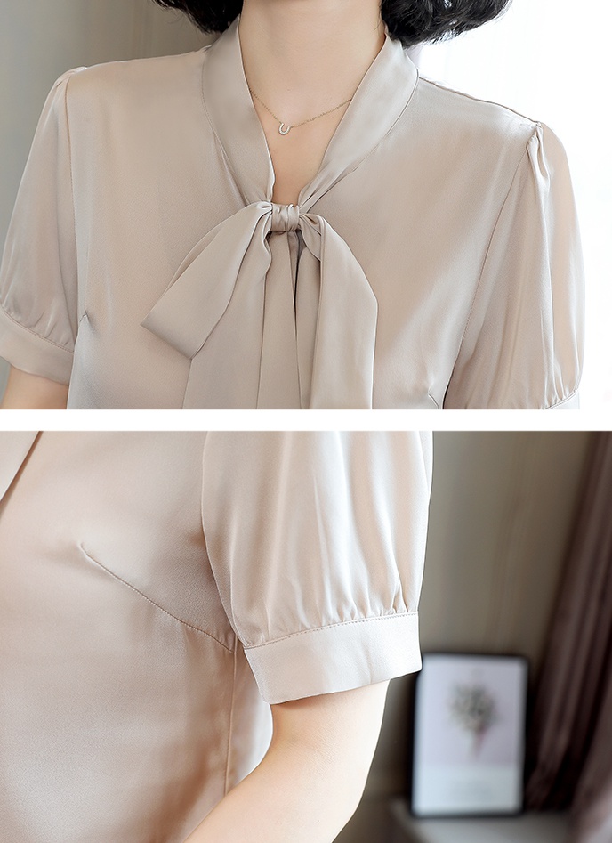 Fashion Western style tops bow collar real silk shirt