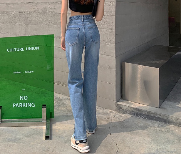 Split high waist pants loose jeans for women