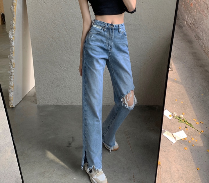 Split high waist pants loose jeans for women