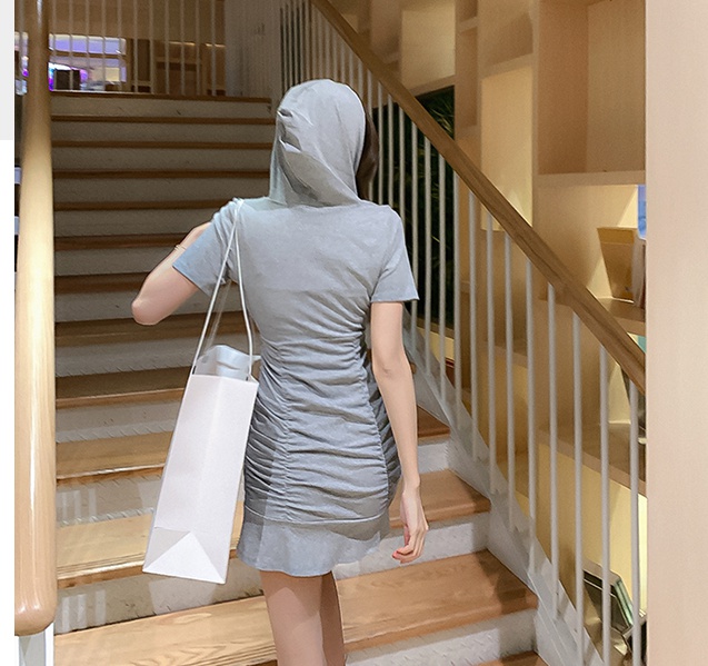 Casual summer slim all-match fold hooded dress