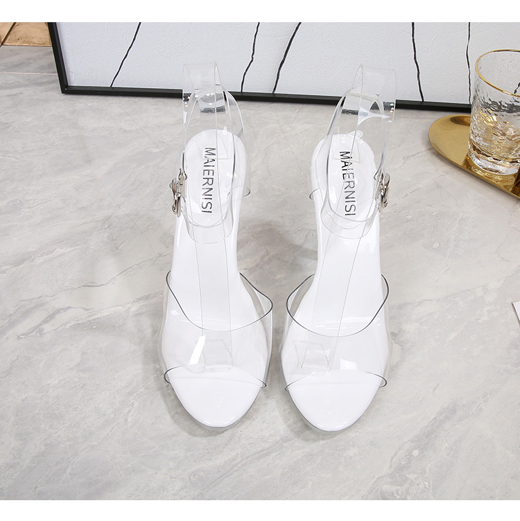High-heeled transparent crystal sexy fine-root sandals
