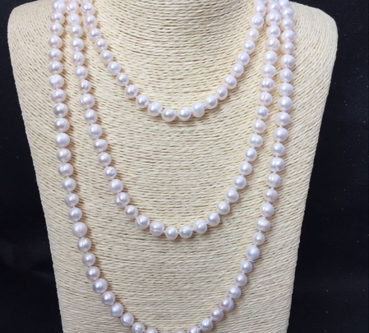 Pearl round long multilayer screw thread necklace