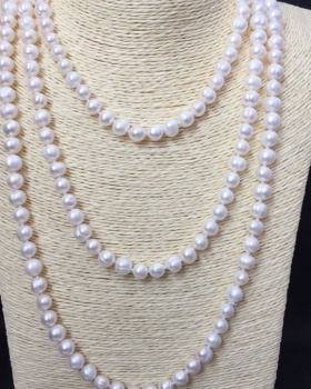 Pearl round long multilayer screw thread necklace