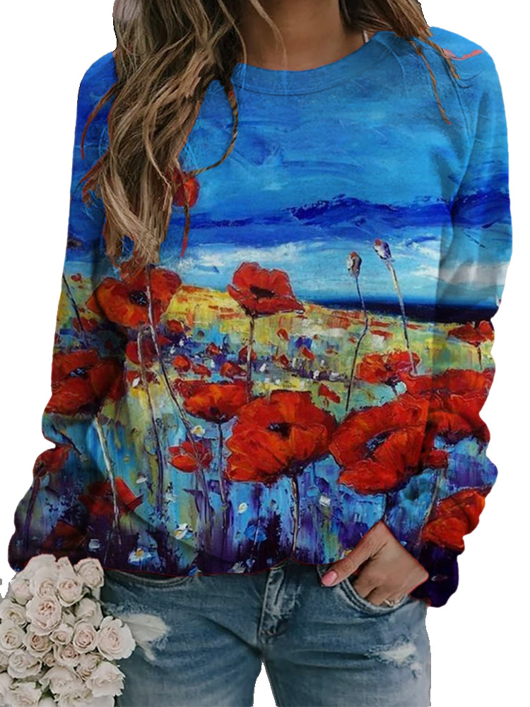 European style colorful fashion printing loose hoodie for women