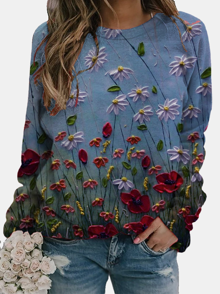 European style colorful fashion printing loose hoodie for women