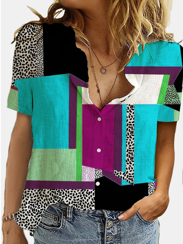Short sleeve fashion printing digital shirt for women