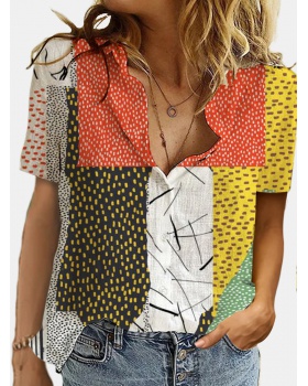 Printing digital fashion short sleeve shirt for women