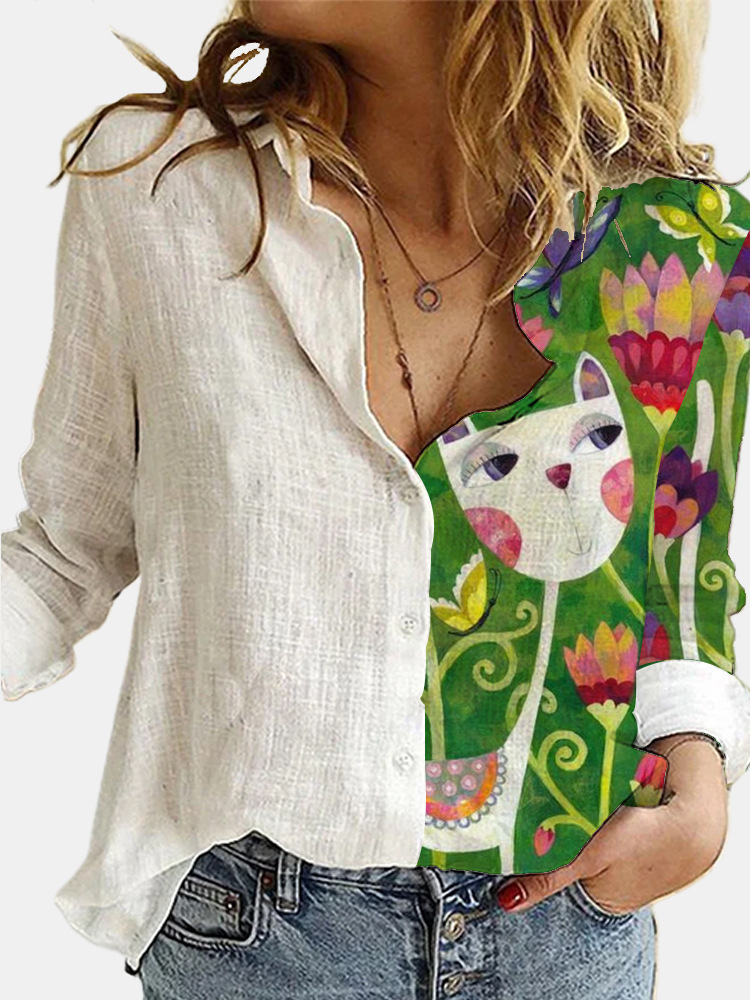 Kitty fashion long sleeve animal printing shirt for women