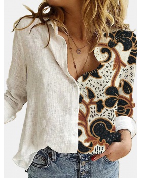 Loose gradient long sleeve fashion printing cotton shirt