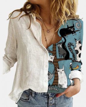 Digital animal cartoon fashion long sleeve loose shirt for women
