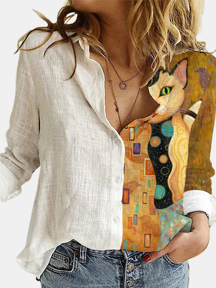 Long sleeve fashion printing kitty shirt for women
