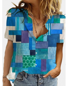Digital printing fashion short sleeve shirt for women