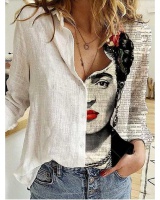 Printing digital cotton retro long sleeve shirt for women
