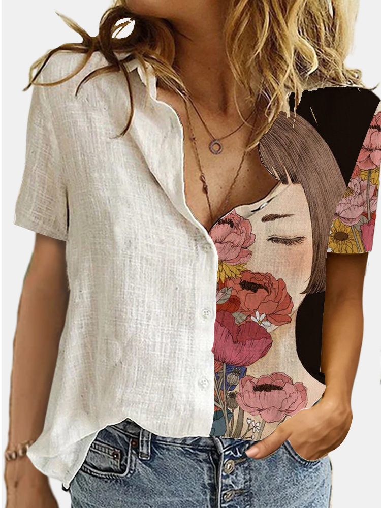 Short sleeve fashion digital shirt for women