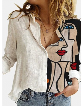 Head show printing cartoon cotton shirt for women