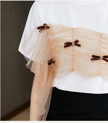 Summer splice fold tops gauze short sleeve T-shirt for women