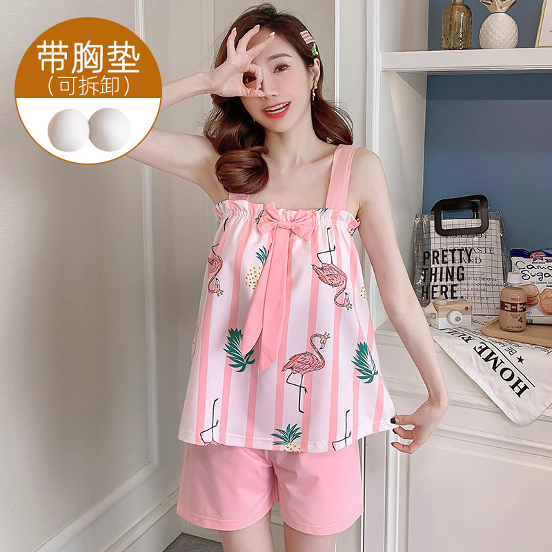 Milk silk thin summer student sling pajamas a set for women