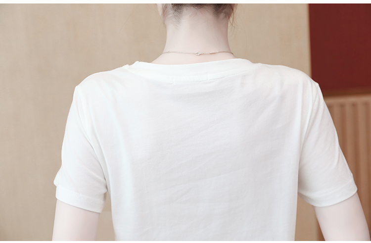 Round neck slim pattern summer loose bottoming T-shirt for women