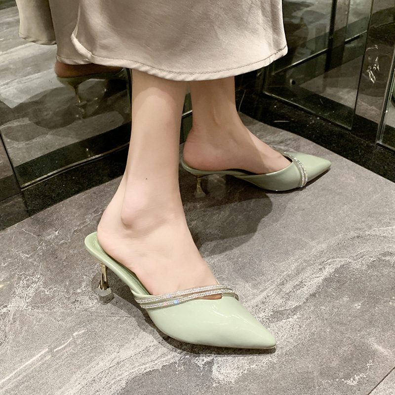 Fine-root high-heeled rhinestone slippers for women