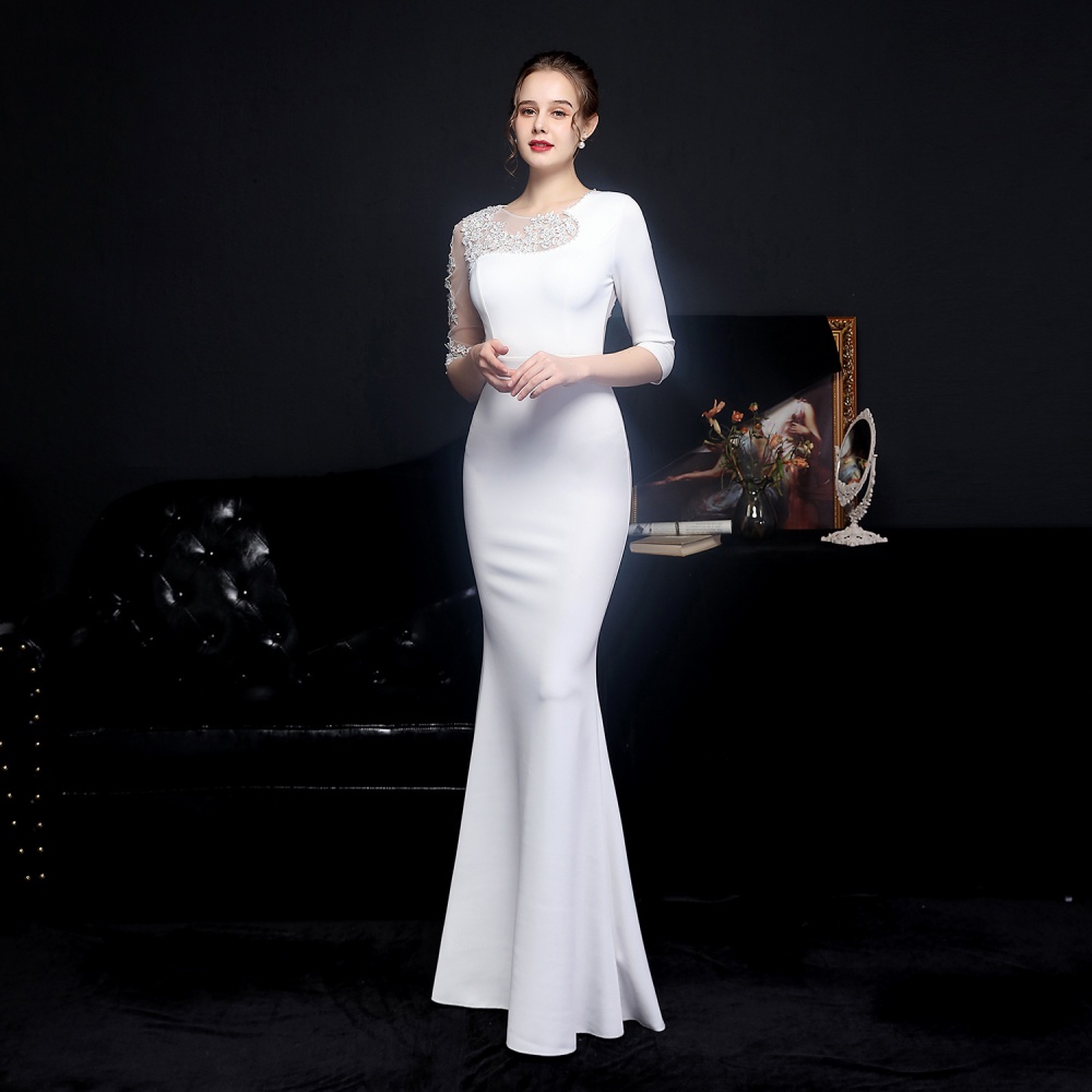 Long sleeve European style diamond long evening dress