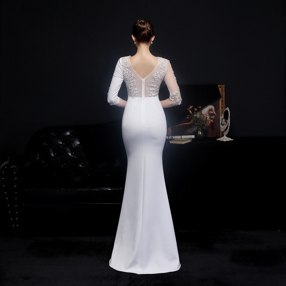 Long sleeve European style diamond long evening dress