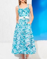 Summer long high waist belt blue commuting dress for women