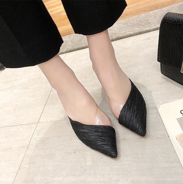 Fashion pointed middle-heel Korean style summer slippers