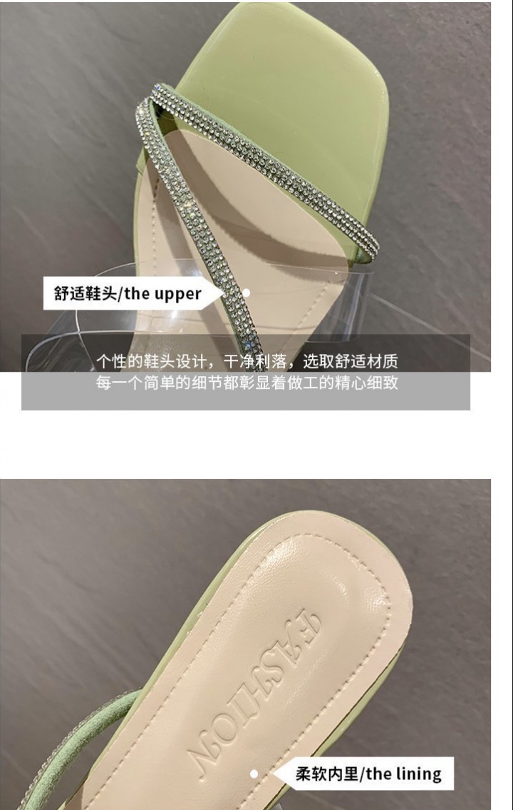Crystal Korean style transparent fine-root summer slippers