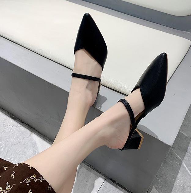 Middle-heel thick pointed spring slippers for women
