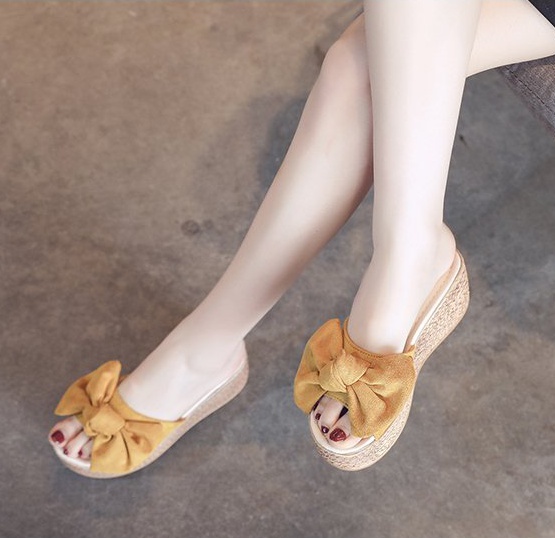 Trifle bow slipsole summer Korean style slippers for women