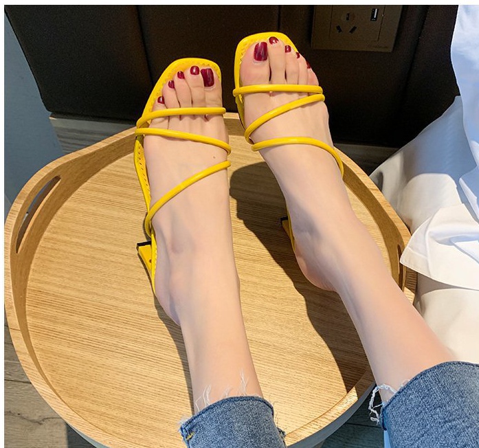 Middle-heel Korean style thick slippers for women