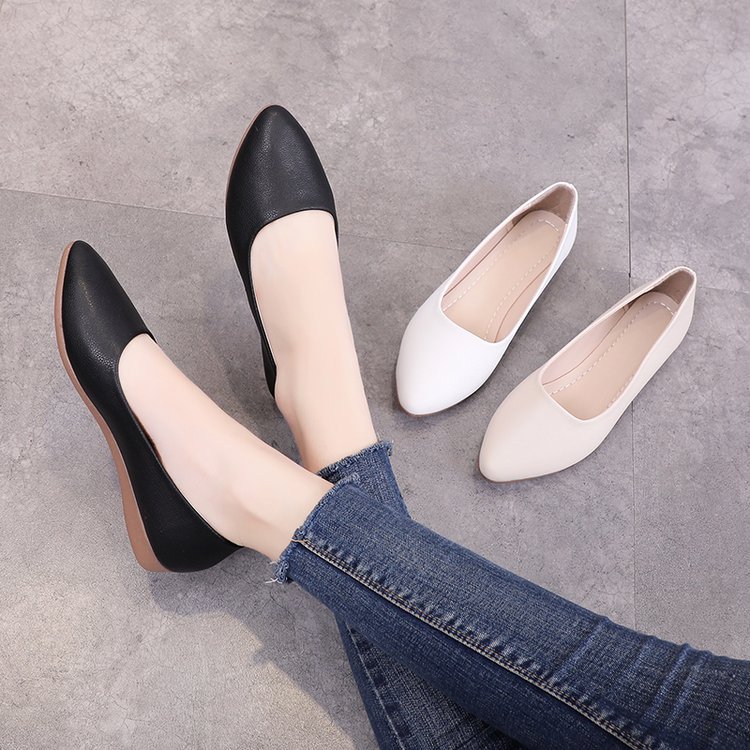 Low simple shoes pointed Korean style flattie for women