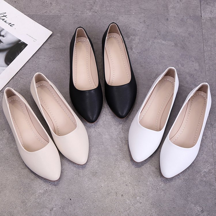 Low simple shoes pointed Korean style flattie for women