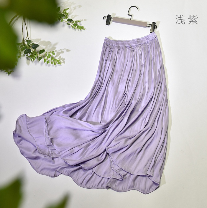Elastic silky summer long skirt drape high waist skirt