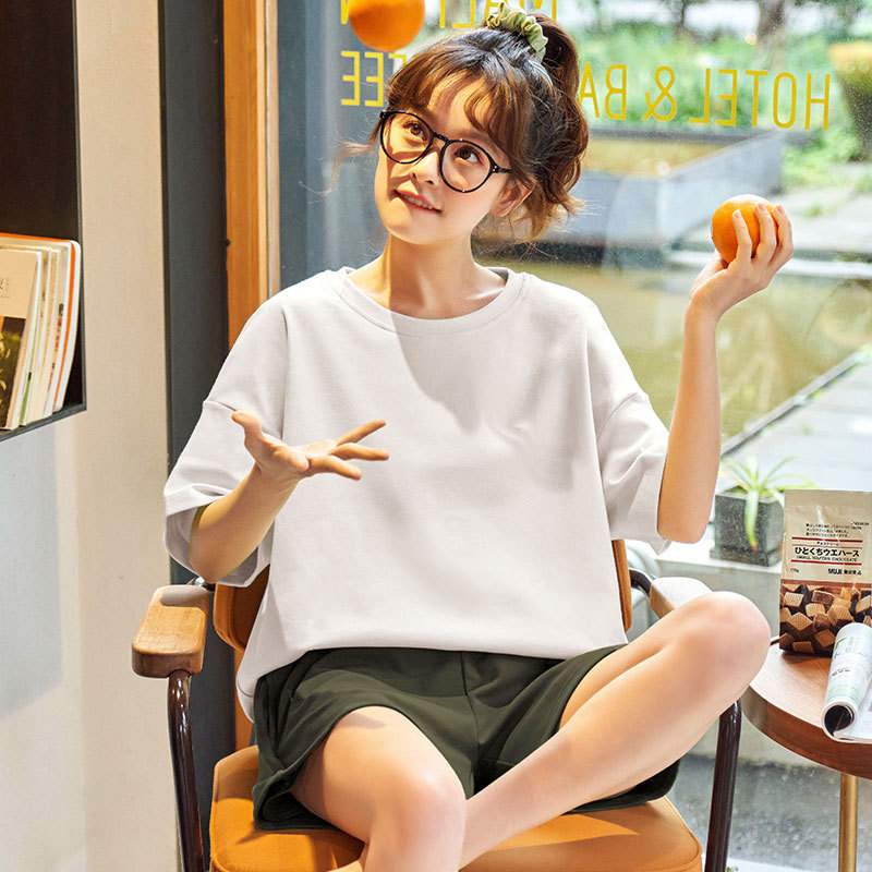 Homewear cotton Korean style pajamas 2pcs set for women